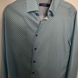 Stone Rose Men's Aqua and Navy Geometric Shirt